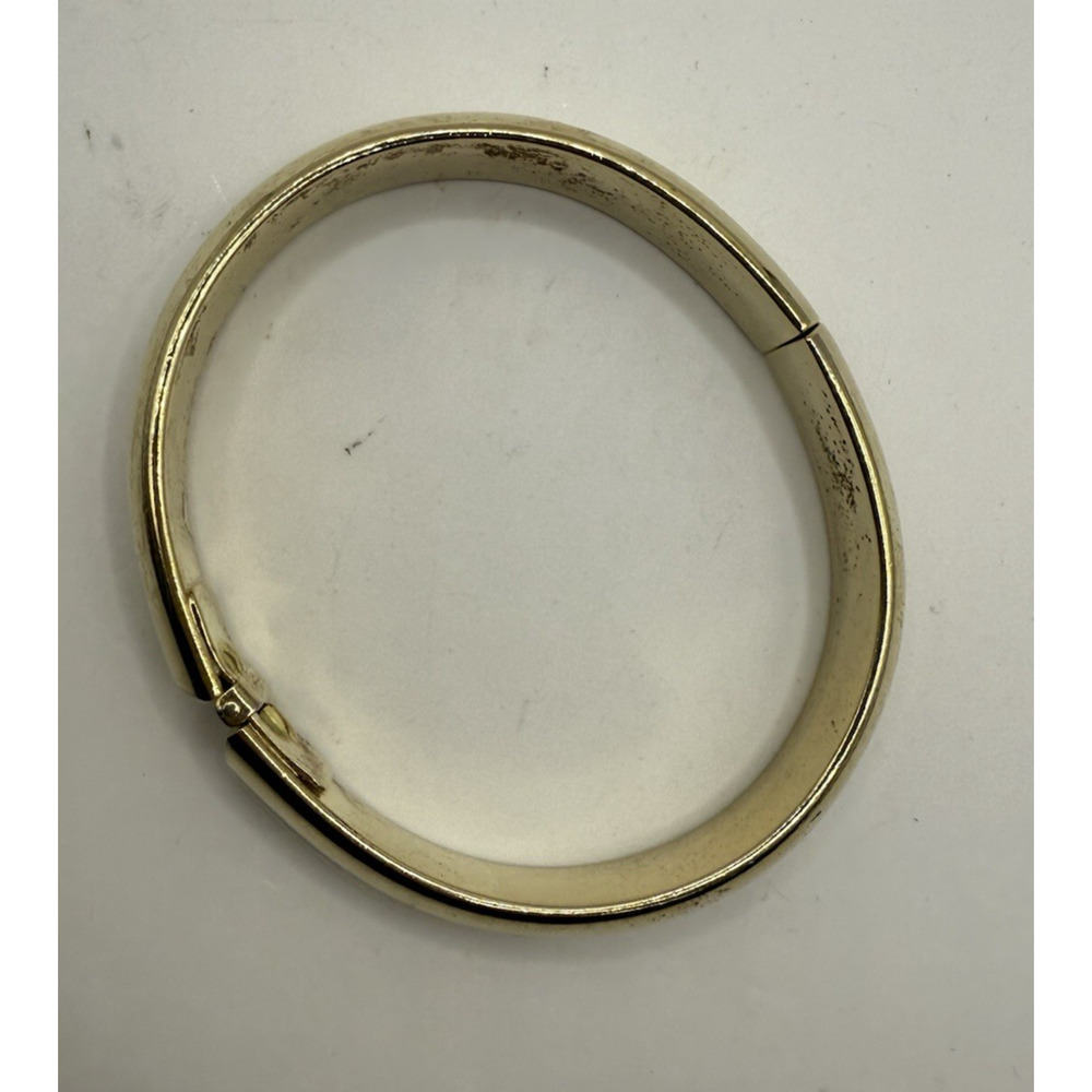 Vintage Designer Whiting & Davis Gold Tone Oval Hinged Cuff Bracelet